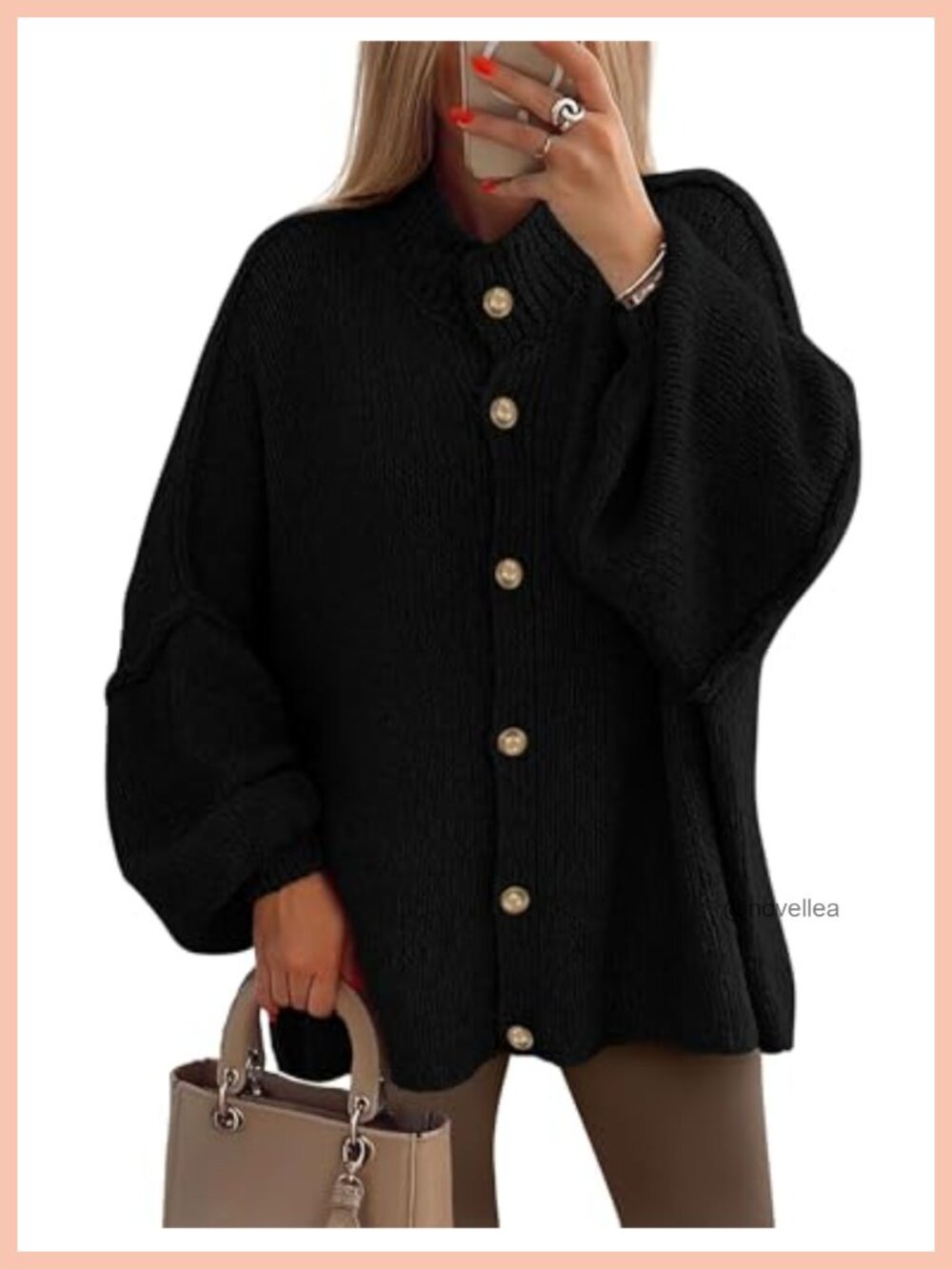 Oversized Chunky Knit Cardigan Sweater Women Button Down Lantern Sleeve